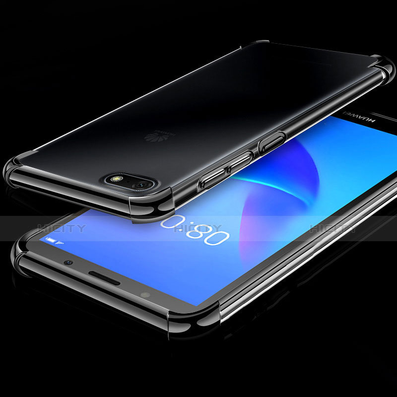 Huawei Enjoy 8e Lite用極薄ソフトケース シリコンケース 耐衝撃 全面保護 クリア透明 H01 ファーウェイ ブラック