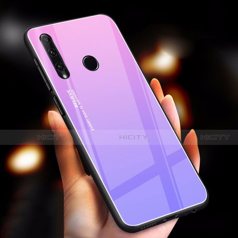 Huawei Enjoy 9s用ハイブリットバンパーケース プラスチック 鏡面 虹 グラデーション 勾配色 カバー ファーウェイ パープル