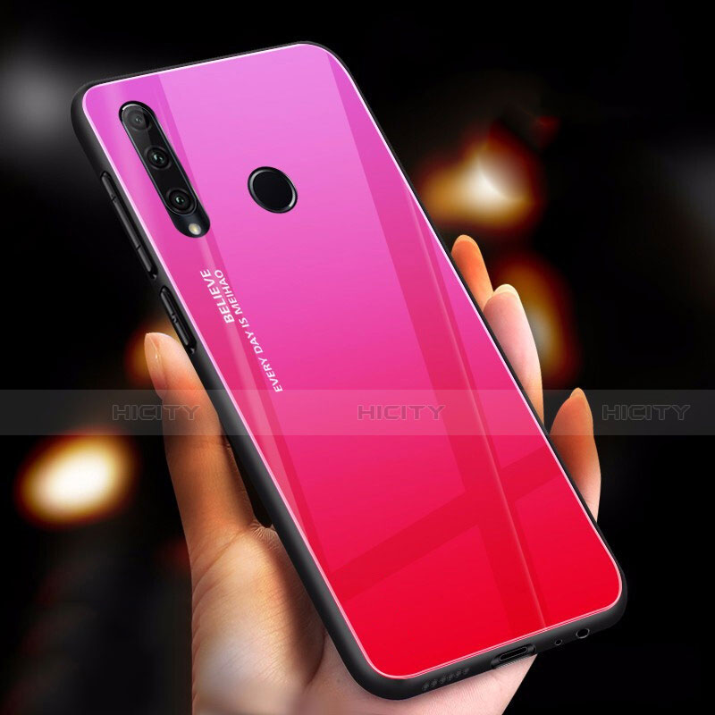 Huawei Enjoy 9s用ハイブリットバンパーケース プラスチック 鏡面 虹 グラデーション 勾配色 カバー ファーウェイ ローズレッド