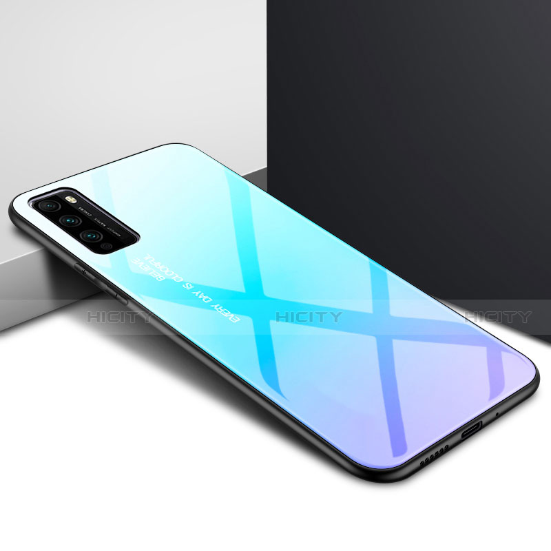 Huawei Enjoy Z 5G用ハイブリットバンパーケース プラスチック 鏡面 虹 グラデーション 勾配色 カバー ファーウェイ ブルー