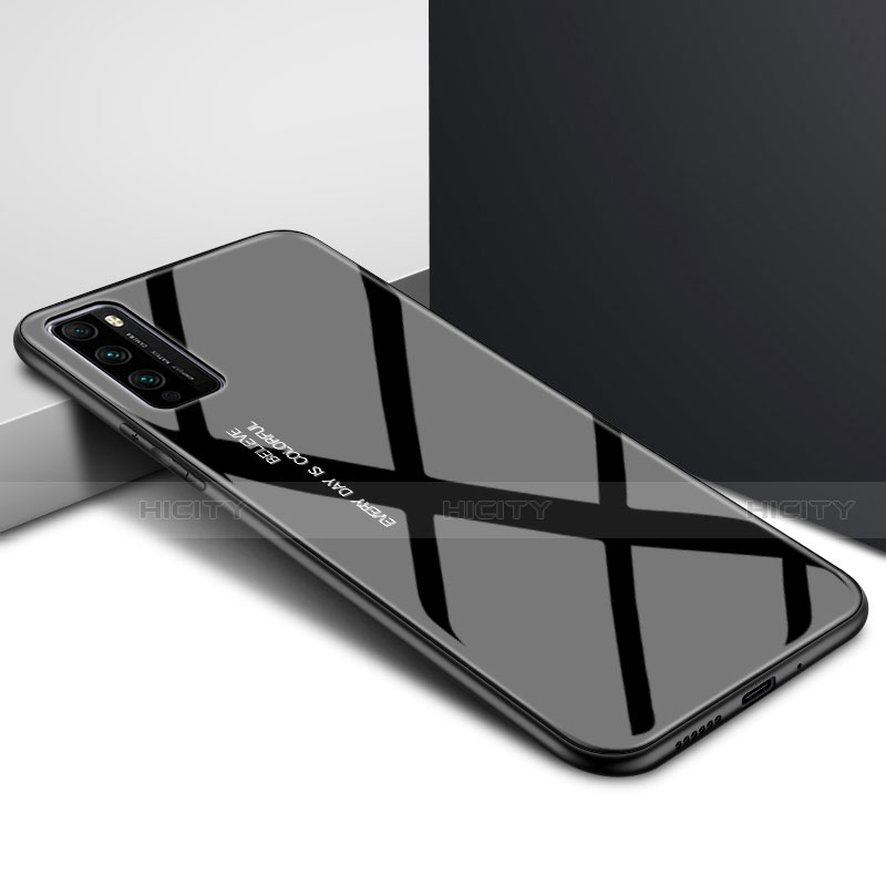 Huawei Enjoy Z 5G用ハイブリットバンパーケース プラスチック 鏡面 虹 グラデーション 勾配色 カバー ファーウェイ ブラック