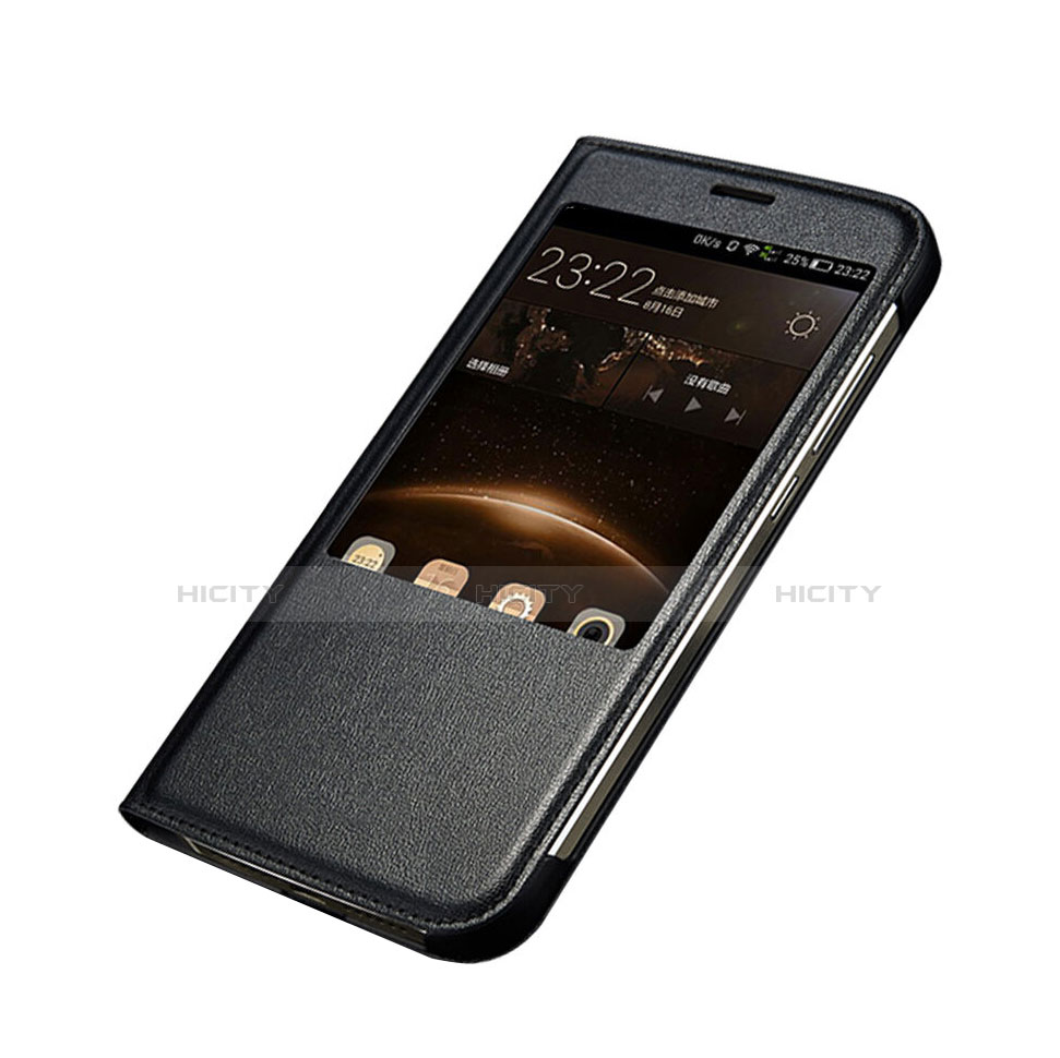 Huawei G8用手帳型 レザーケース ファーウェイ ブラック