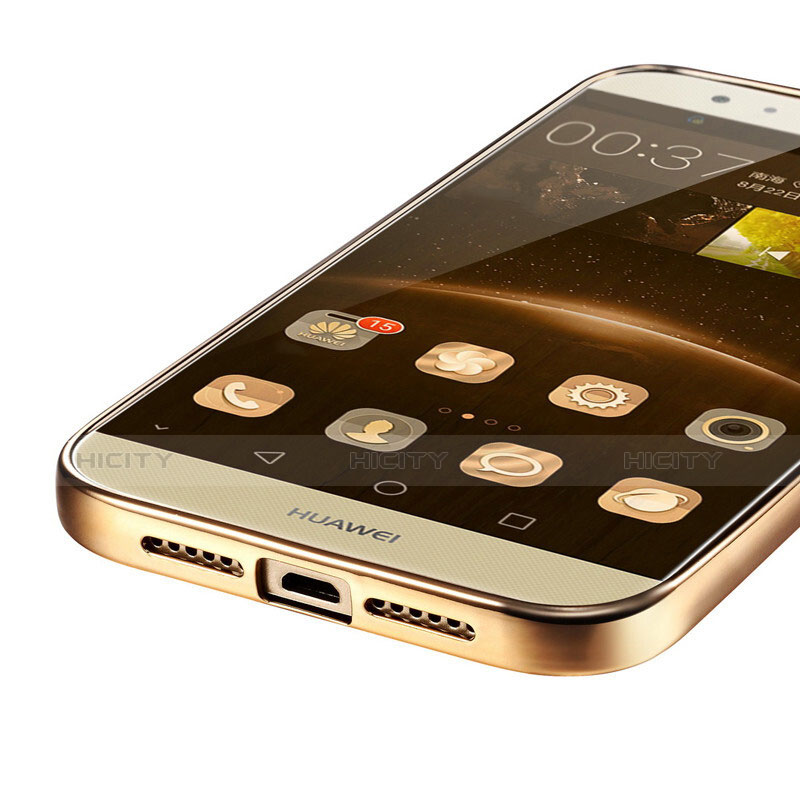 Huawei G8用ハイブリットバンパーケース クリア透明 プラスチック ファーウェイ ゴールド