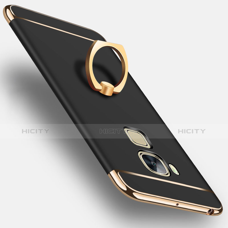 Huawei G8用ケース 高級感 手触り良い アルミメタル 製の金属製 アンド指輪 ファーウェイ ブラック
