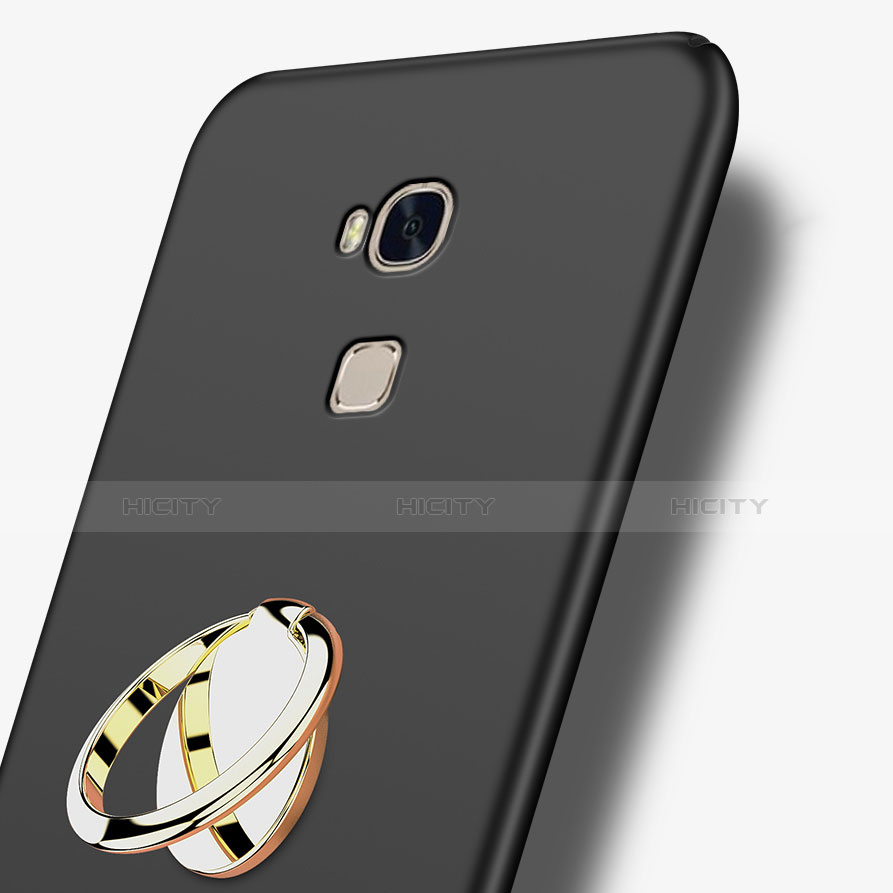 Huawei GR5用ハードケース プラスチック 質感もマット アンド指輪 ファーウェイ ブラック