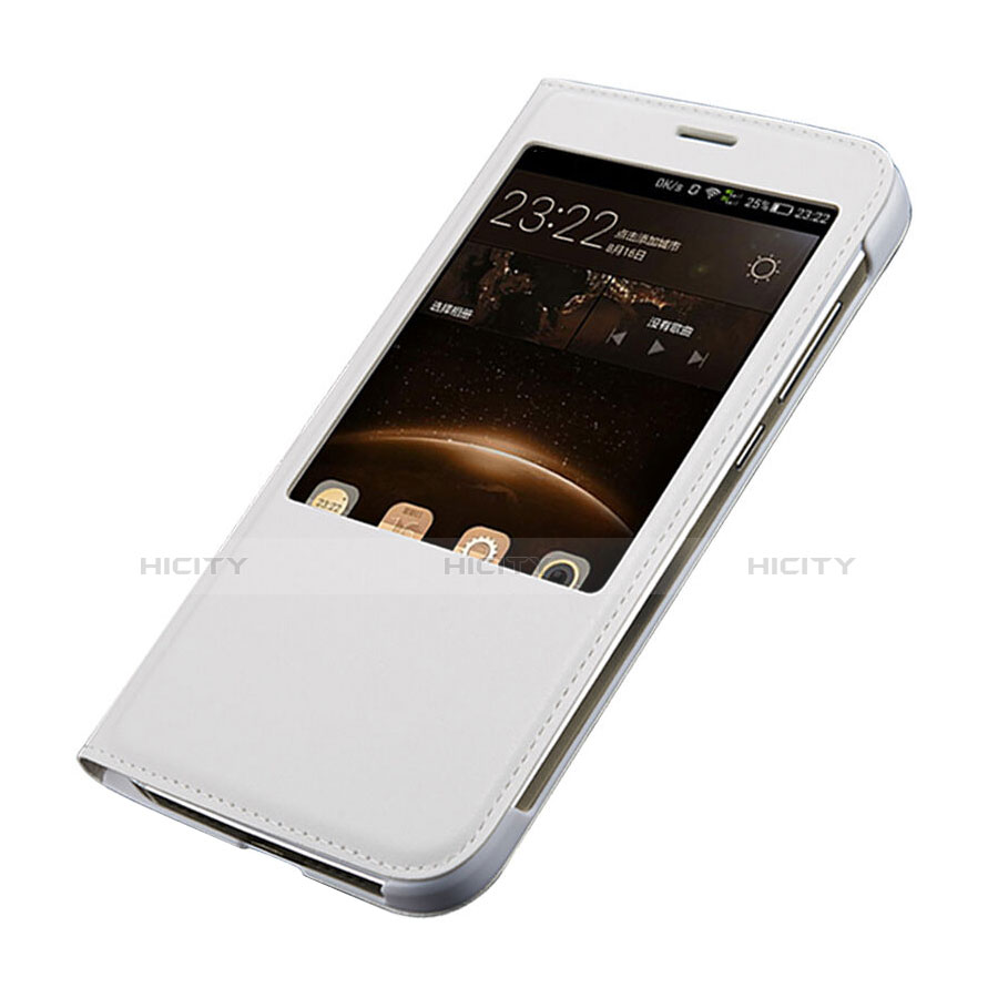 Huawei GX8用手帳型 レザーケース ファーウェイ ホワイト