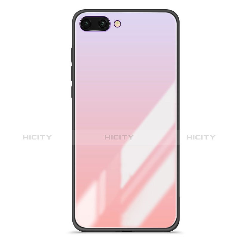 Huawei Honor 10用ハイブリットバンパーケース プラスチック 鏡面 虹 グラデーション 勾配色 カバー ファーウェイ ピンク
