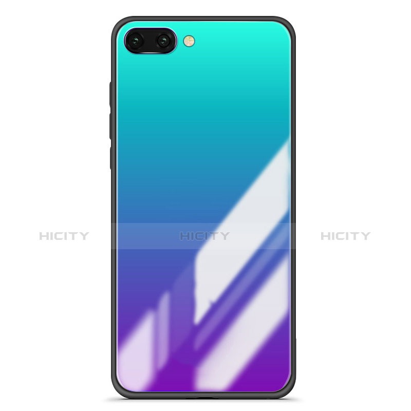 Huawei Honor 10用ハイブリットバンパーケース プラスチック 鏡面 虹 グラデーション 勾配色 カバー ファーウェイ ネイビー