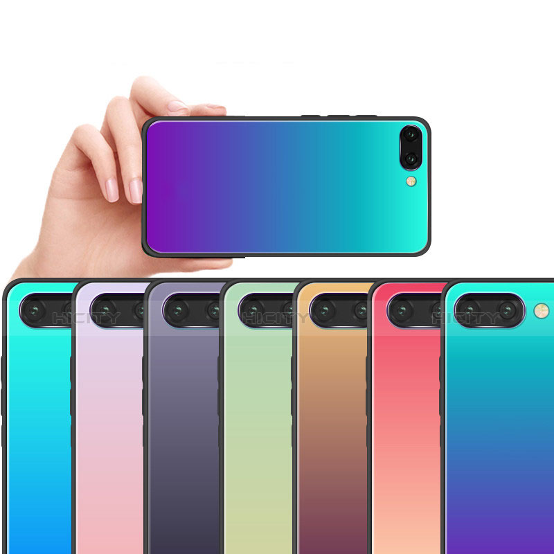 Huawei Honor 10用ハイブリットバンパーケース プラスチック 鏡面 虹 グラデーション 勾配色 カバー ファーウェイ 