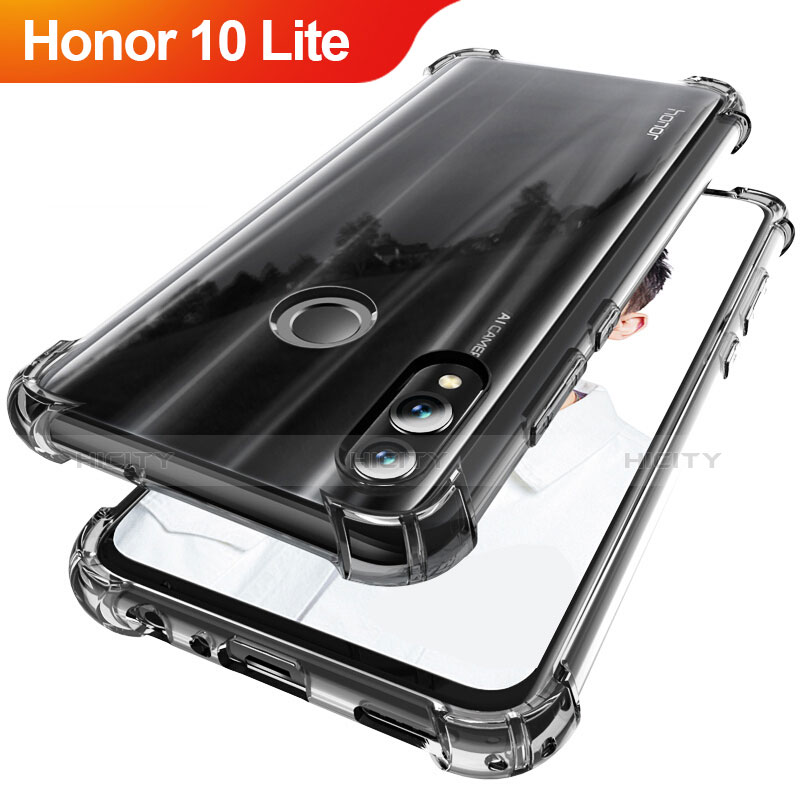 Huawei Honor 10 Lite用極薄ソフトケース シリコンケース 耐衝撃 全面保護 クリア透明 H02 ファーウェイ グレー
