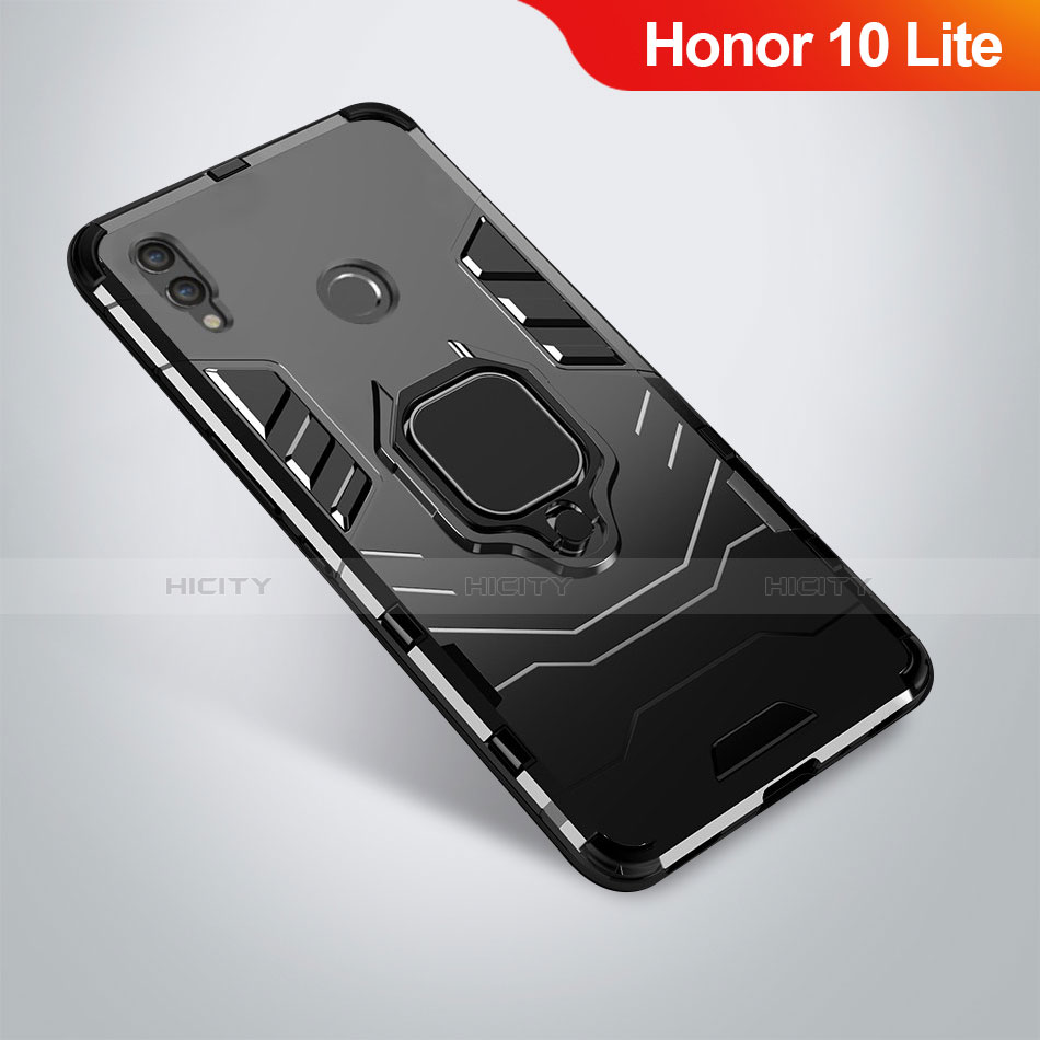 Huawei Honor 10 Lite用ハイブリットバンパーケース スタンド プラスチック 兼シリコーン カバー A01 ファーウェイ ブラック