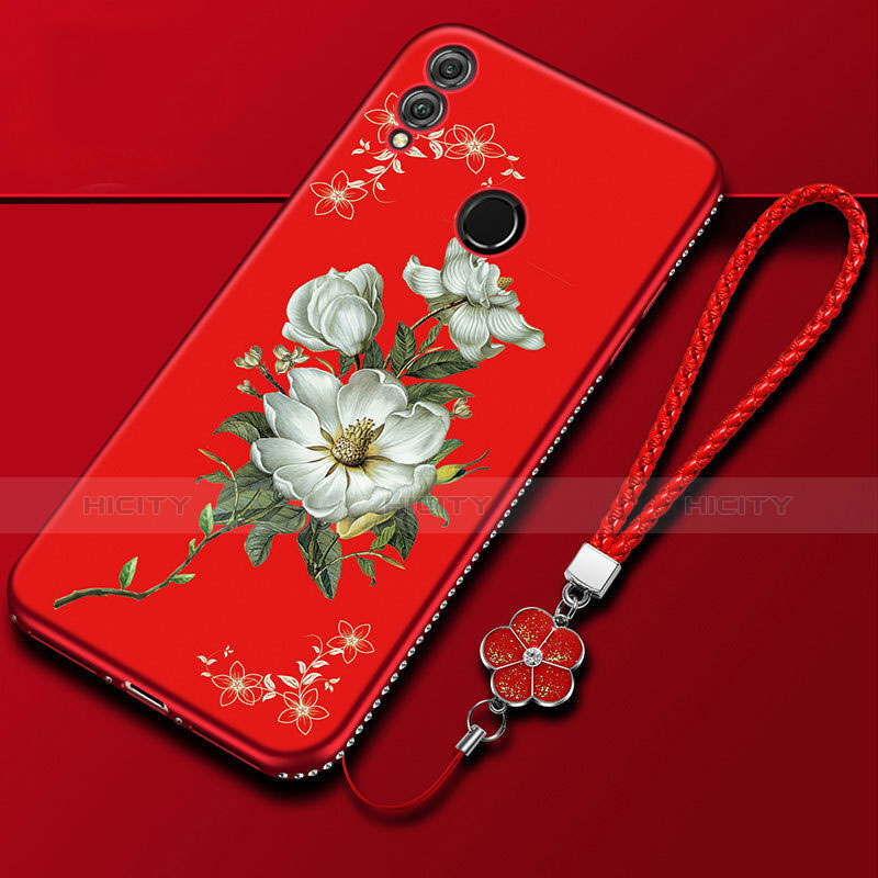 Huawei Honor 10 Lite用シリコンケース ソフトタッチラバー 花 カバー S01 ファーウェイ レッド