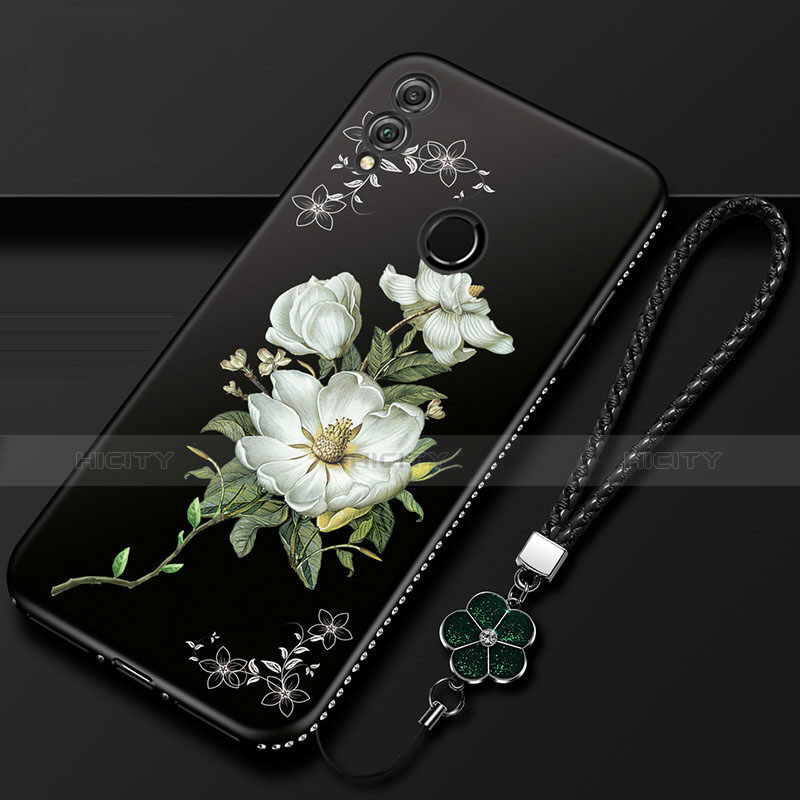 Huawei Honor 10 Lite用シリコンケース ソフトタッチラバー 花 カバー S01 ファーウェイ ブラック