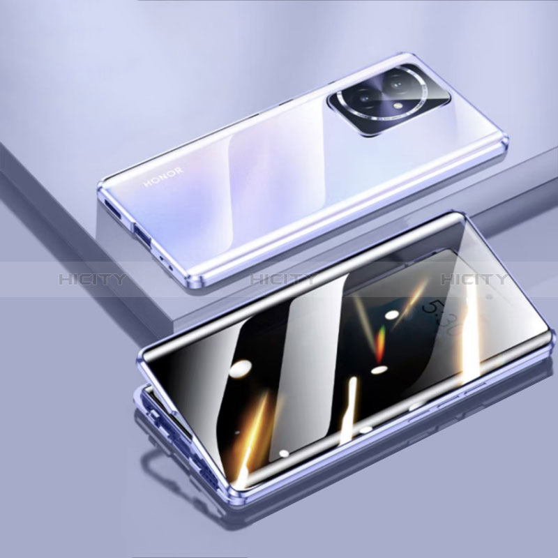 Huawei Honor 100 5G用ケース 高級感 手触り良い アルミメタル 製の金属製 360度 フルカバーバンパー 鏡面 カバー P01 ファーウェイ パープル