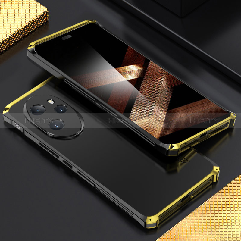 Huawei Honor 100 Pro 5G用360度 フルカバー ケース 高級感 手触り良い アルミメタル 製の金属製 ファーウェイ ゴールド・ブラック