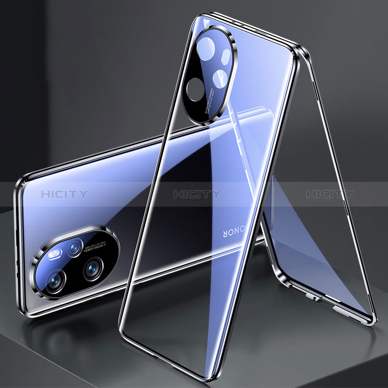 Huawei Honor 100 Pro 5G用ケース 高級感 手触り良い アルミメタル 製の金属製 360度 フルカバーバンパー 鏡面 カバー ファーウェイ ブラック