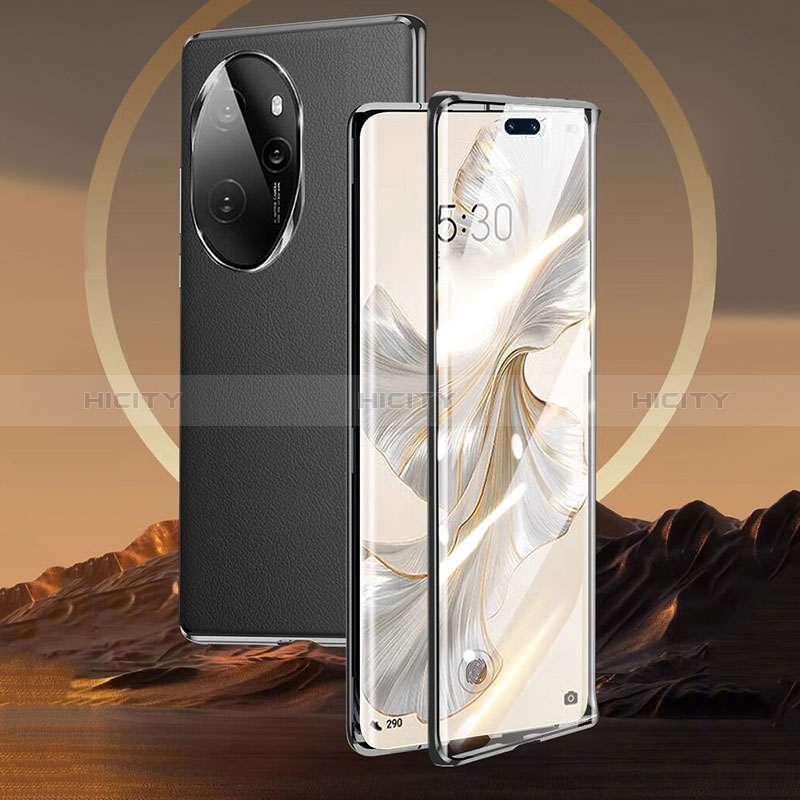 Huawei Honor 100 Pro 5G用360度 フルカバー ケース 高級感 手触り良い アルミメタル 製の金属製 と レザー P01 ファーウェイ 