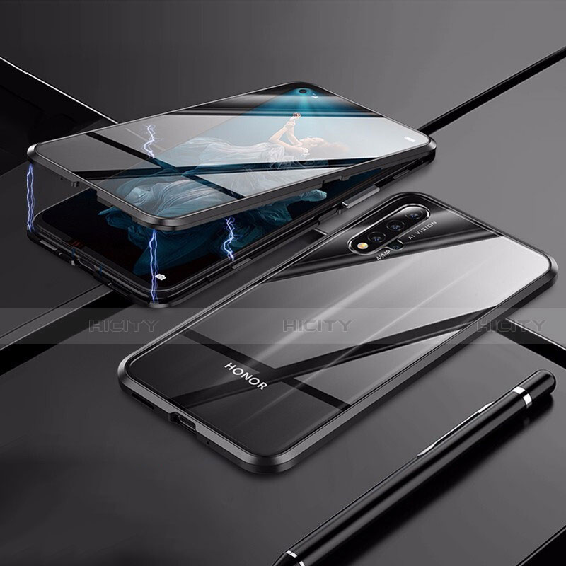 Huawei Honor 20用ケース 高級感 手触り良い アルミメタル 製の金属製 360度 フルカバーバンパー 鏡面 カバー T02 ファーウェイ ブラック