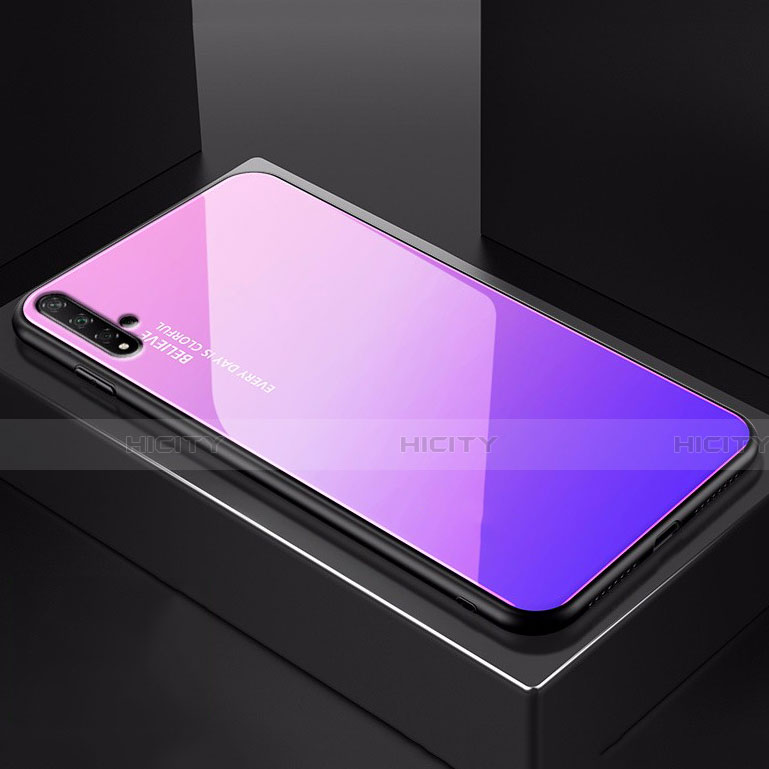 Huawei Honor 20用ハイブリットバンパーケース プラスチック 鏡面 虹 グラデーション 勾配色 カバー H01 ファーウェイ ピンク