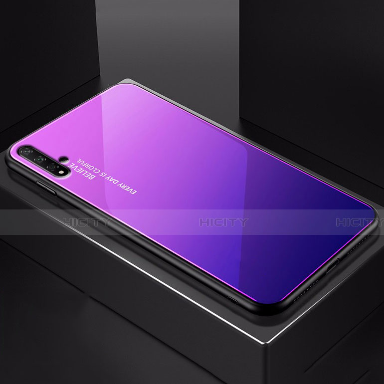 Huawei Honor 20用ハイブリットバンパーケース プラスチック 鏡面 虹 グラデーション 勾配色 カバー H01 ファーウェイ パープル