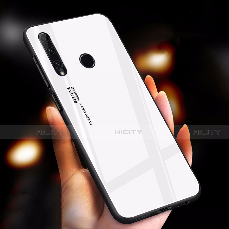 Huawei Honor 20 Lite用ハイブリットバンパーケース プラスチック 鏡面 虹 グラデーション 勾配色 カバー ファーウェイ ホワイト