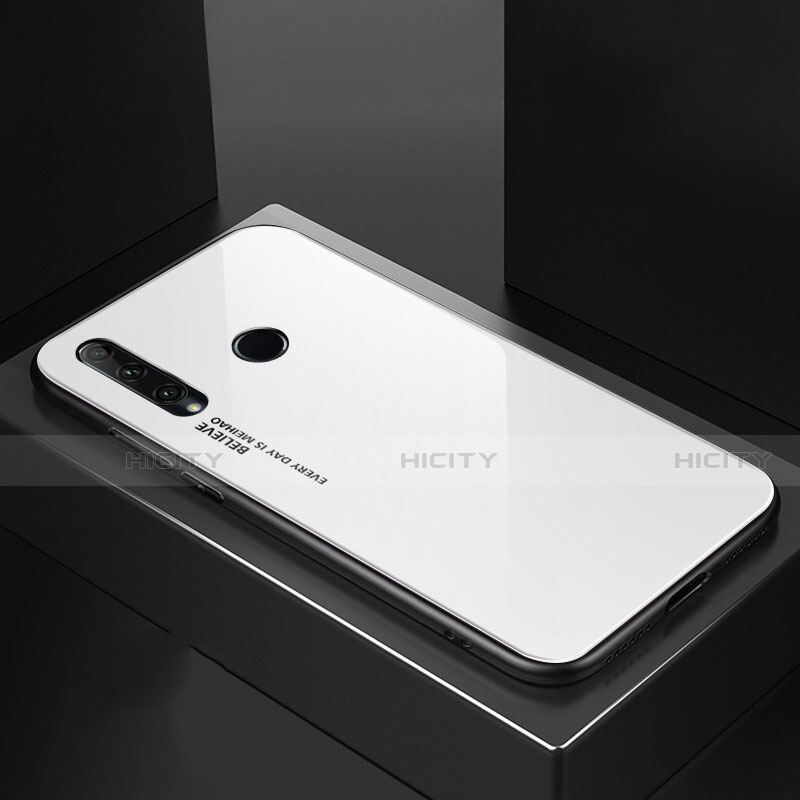 Huawei Honor 20 Lite用ハイブリットバンパーケース プラスチック 鏡面 虹 グラデーション 勾配色 カバー H01 ファーウェイ ホワイト