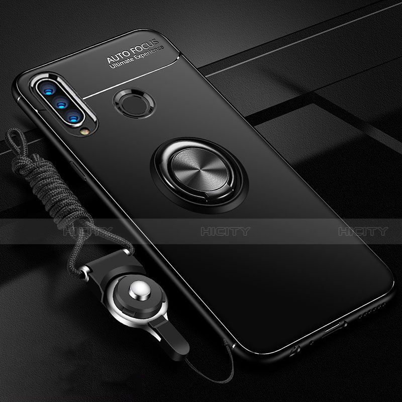 Huawei Honor 20 Lite用極薄ソフトケース シリコンケース 耐衝撃 全面保護 アンド指輪 マグネット式 バンパー T05 ファーウェイ ブラック