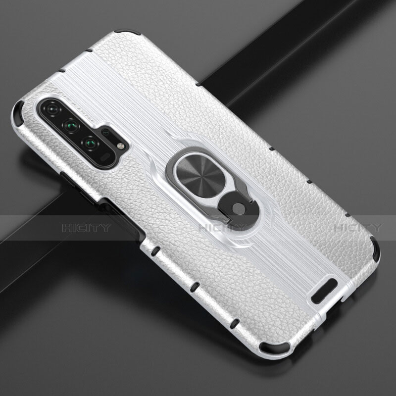 Huawei Honor 20 Pro用シリコンケース ソフトタッチラバー レザー柄 アンド指輪 マグネット式 T03 ファーウェイ ホワイト
