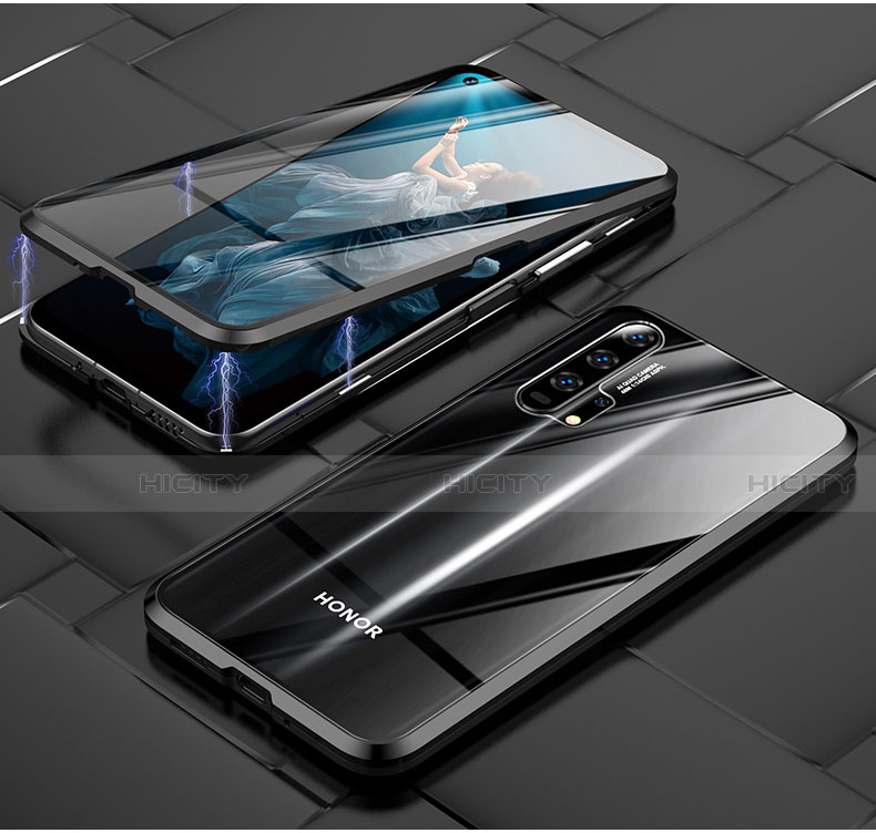 Huawei Honor 20 Pro用ケース 高級感 手触り良い アルミメタル 製の金属製 360度 フルカバーバンパー 鏡面 カバー T03 ファーウェイ ブラック