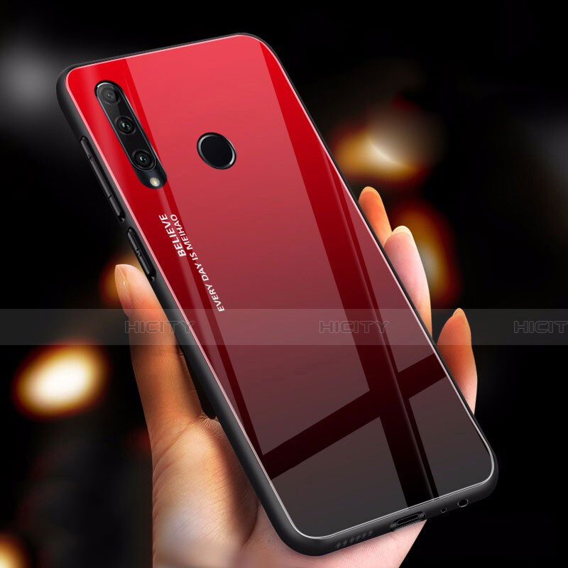 Huawei Honor 20E用ハイブリットバンパーケース プラスチック 鏡面 虹 グラデーション 勾配色 カバー ファーウェイ レッド