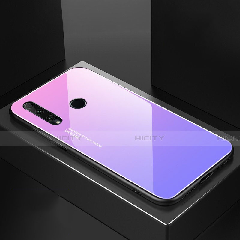 Huawei Honor 20E用ハイブリットバンパーケース プラスチック 鏡面 虹 グラデーション 勾配色 カバー H01 ファーウェイ パープル