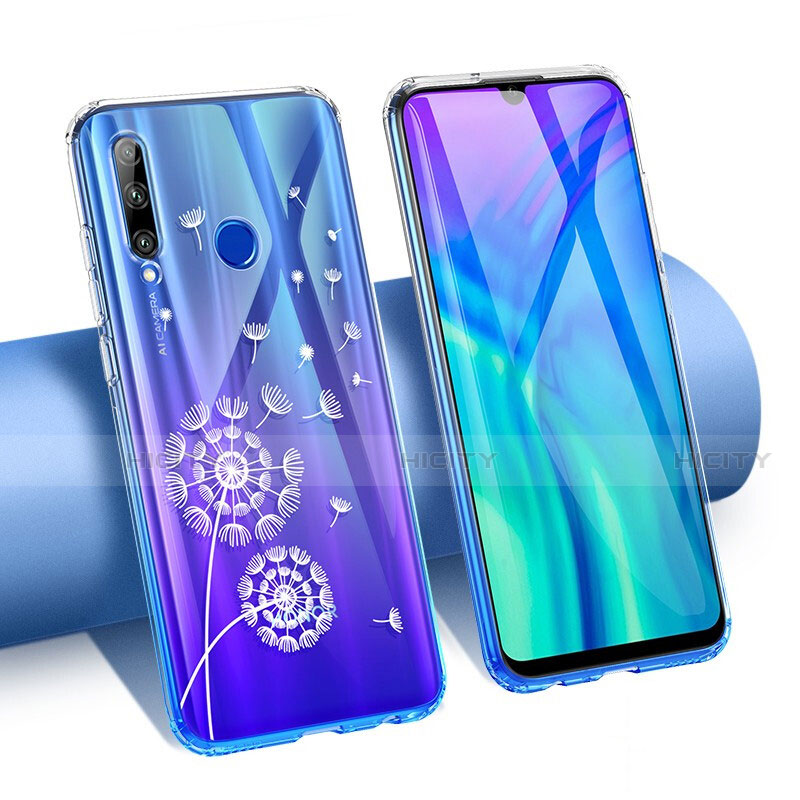 Huawei Honor 20i用極薄ソフトケース シリコンケース 耐衝撃 全面保護 クリア透明 花 T02 ファーウェイ ネイビー