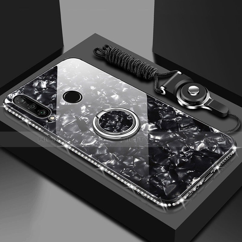 Huawei Honor 20i用ハイブリットバンパーケース プラスチック 鏡面 カバー アンド指輪 マグネット式 T01 ファーウェイ ブラック