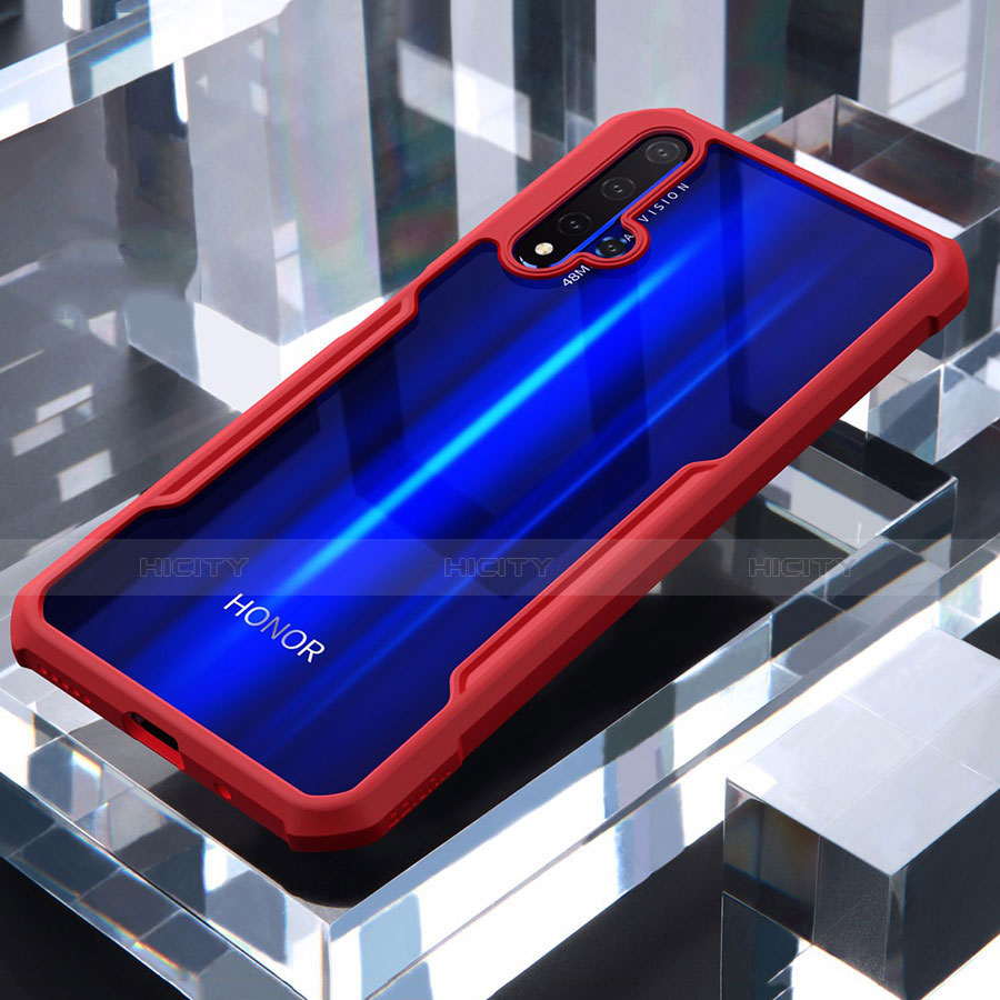 Huawei Honor 20S用ハイブリットバンパーケース クリア透明 プラスチック 鏡面 カバー ファーウェイ レッド