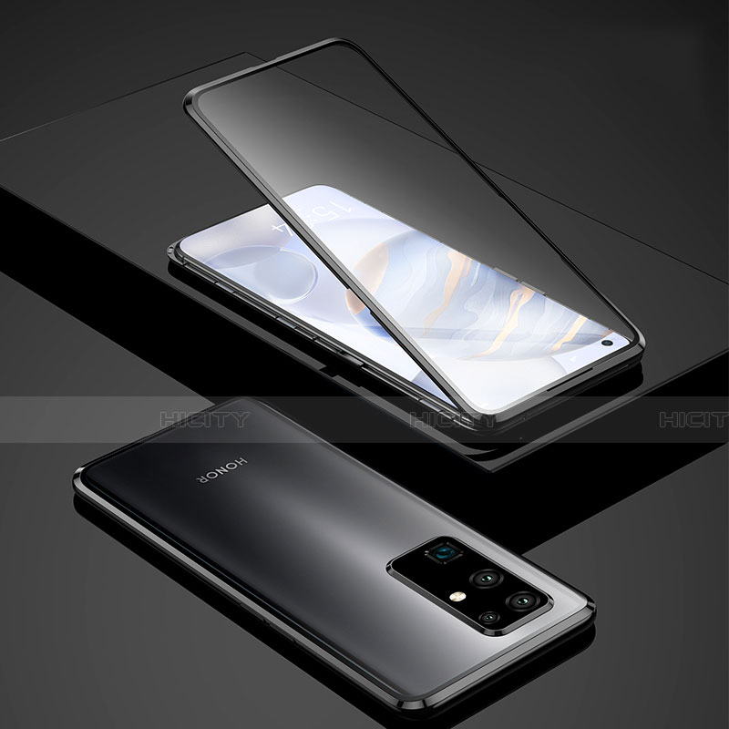 Huawei Honor 30用ケース 高級感 手触り良い アルミメタル 製の金属製 360度 フルカバーバンパー 鏡面 カバー ファーウェイ ブラック