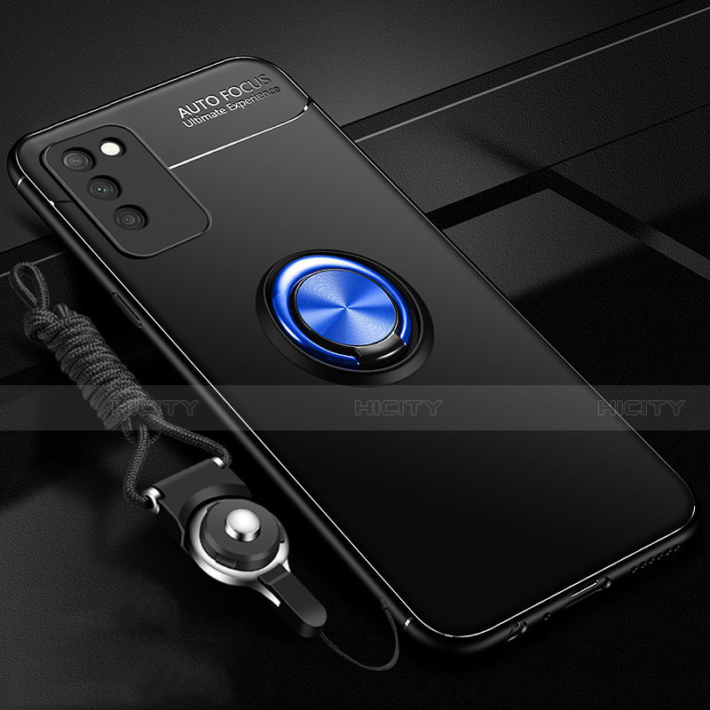 Huawei Honor 30 Lite 5G用極薄ソフトケース シリコンケース 耐衝撃 全面保護 アンド指輪 マグネット式 バンパー T02 ファーウェイ ネイビー・ブラック