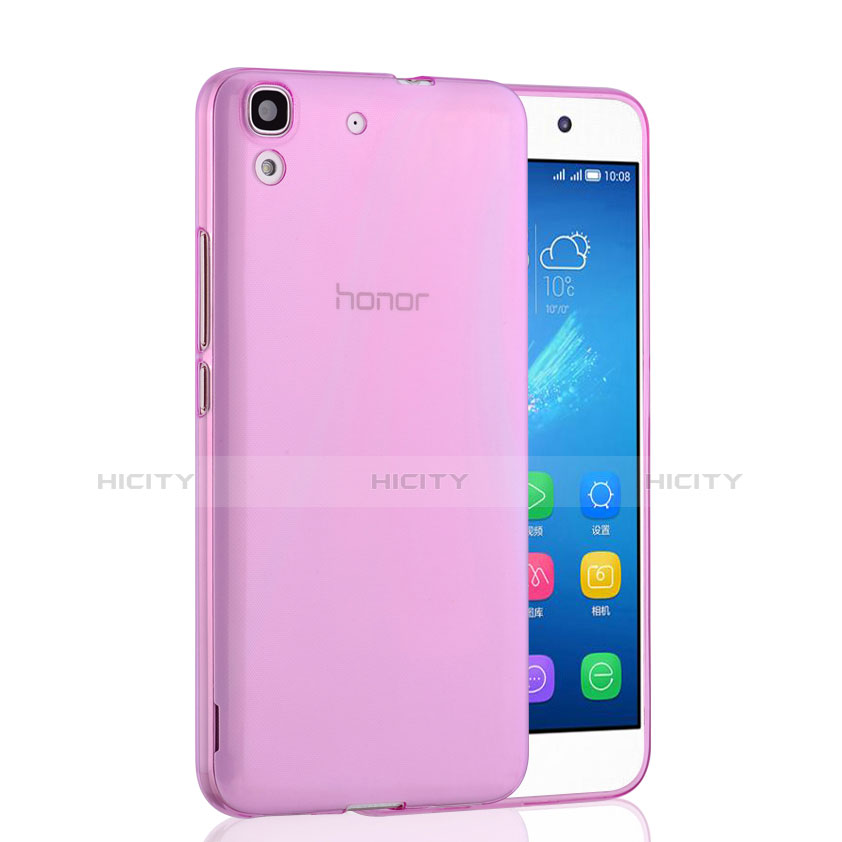 Huawei Honor 4A用極薄ソフトケース シリコンケース 耐衝撃 全面保護 クリア透明 ファーウェイ ピンク