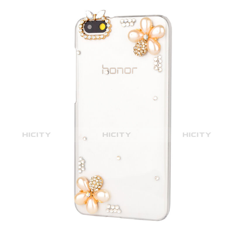 Huawei Honor 4X用ケース ダイヤモンドスワロフスキー 花々 ファーウェイ ホワイト