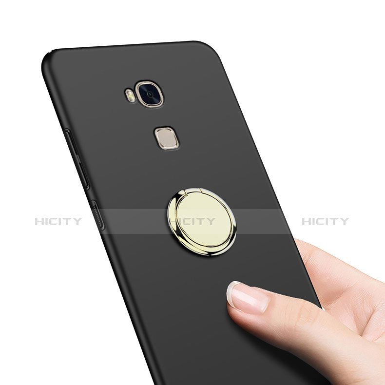 Huawei Honor 5X用ハードケース プラスチック 質感もマット アンド指輪 ファーウェイ ブラック