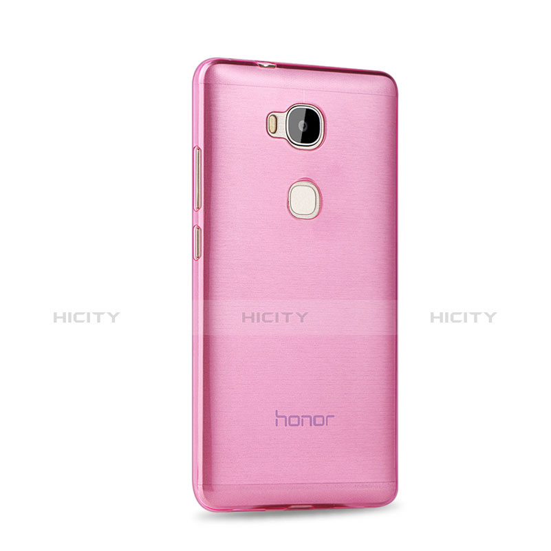 Huawei Honor 5X用極薄ソフトケース シリコンケース 耐衝撃 全面保護 クリア透明 ファーウェイ ピンク