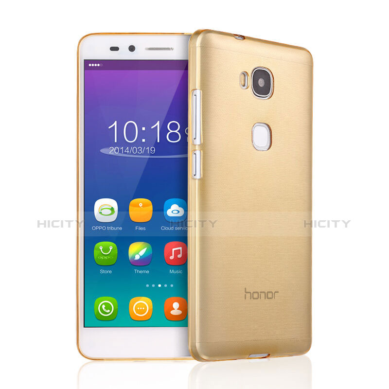 Huawei Honor 5X用極薄ソフトケース シリコンケース 耐衝撃 全面保護 クリア透明 ファーウェイ ゴールド