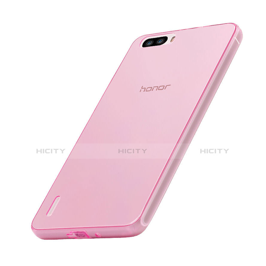 Huawei Honor 6 Plus用極薄ソフトケース シリコンケース 耐衝撃 全面保護 クリア透明 ファーウェイ ピンク