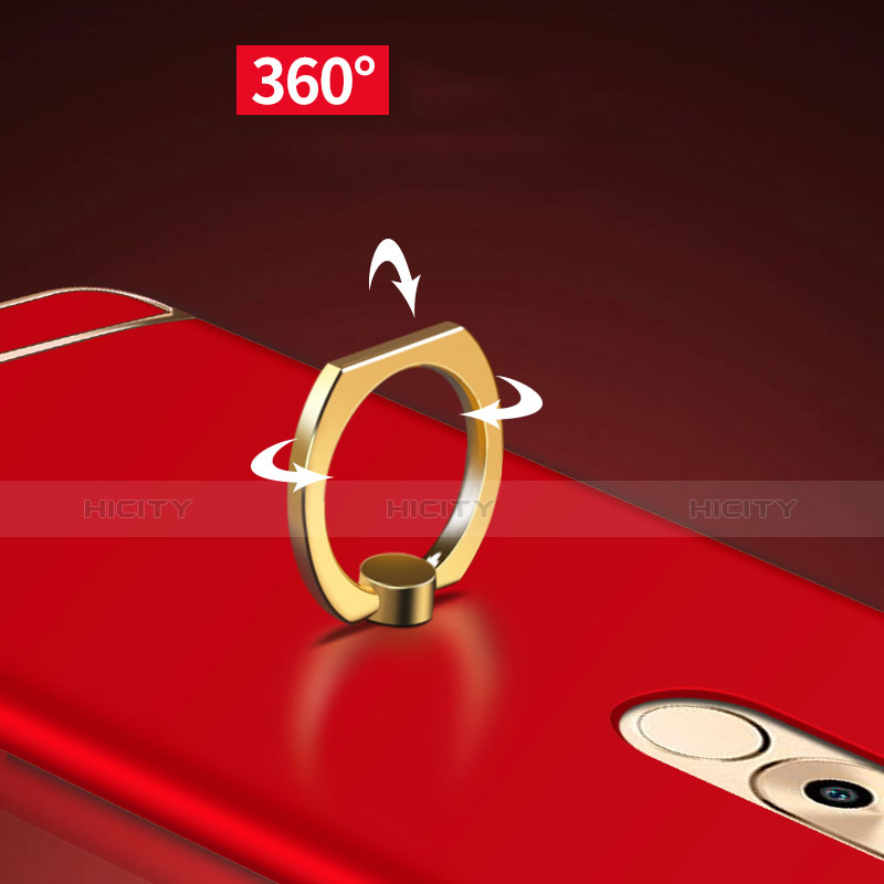 Huawei Honor 6X用ケース 高級感 手触り良い メタル兼プラスチック バンパー アンド指輪 A02 ファーウェイ レッド