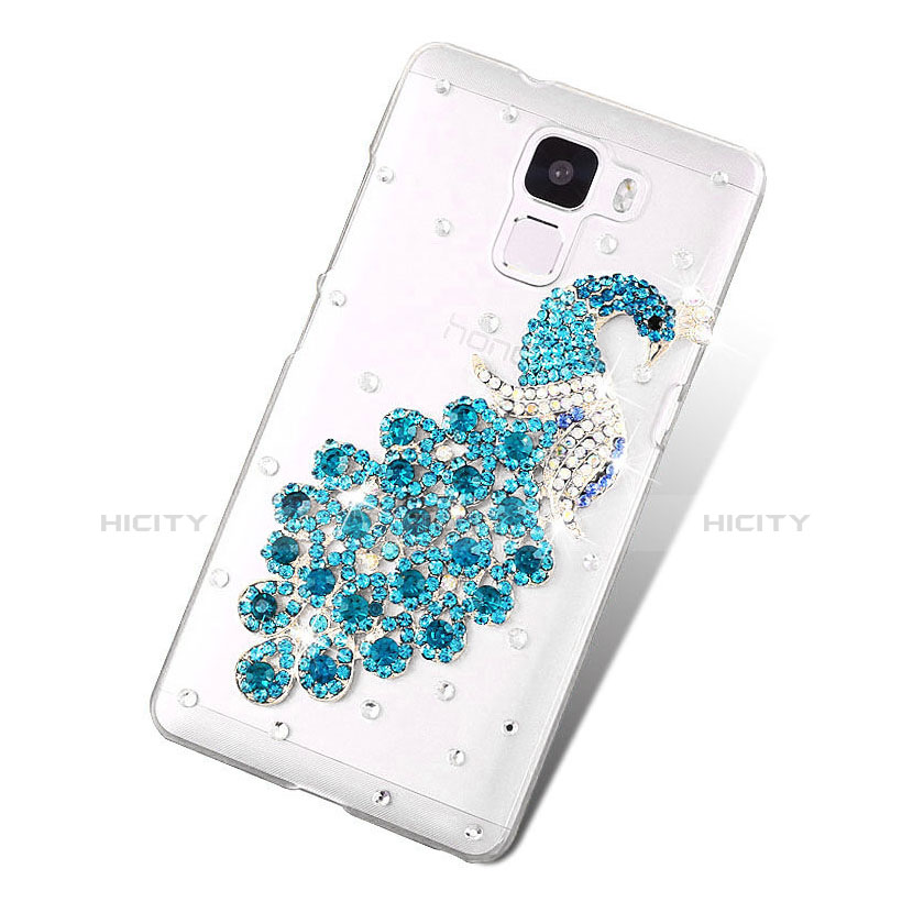 Huawei Honor 7用ケース ダイヤモンドスワロフスキー 孔雀 ファーウェイ ブルー
