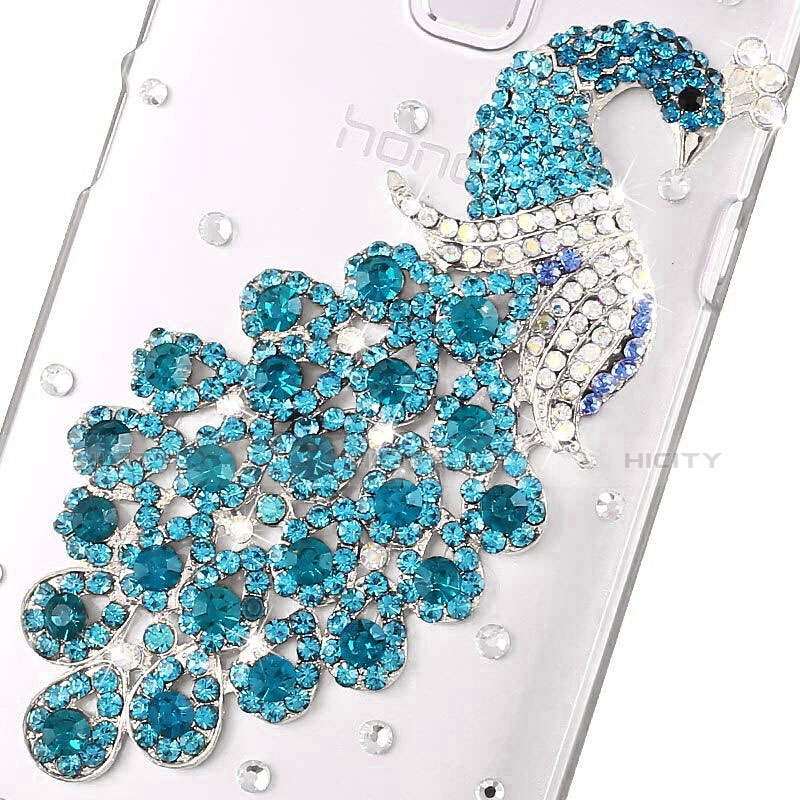 Huawei Honor 7 Dual SIM用ケース ダイヤモンドスワロフスキー 孔雀 ファーウェイ ブルー