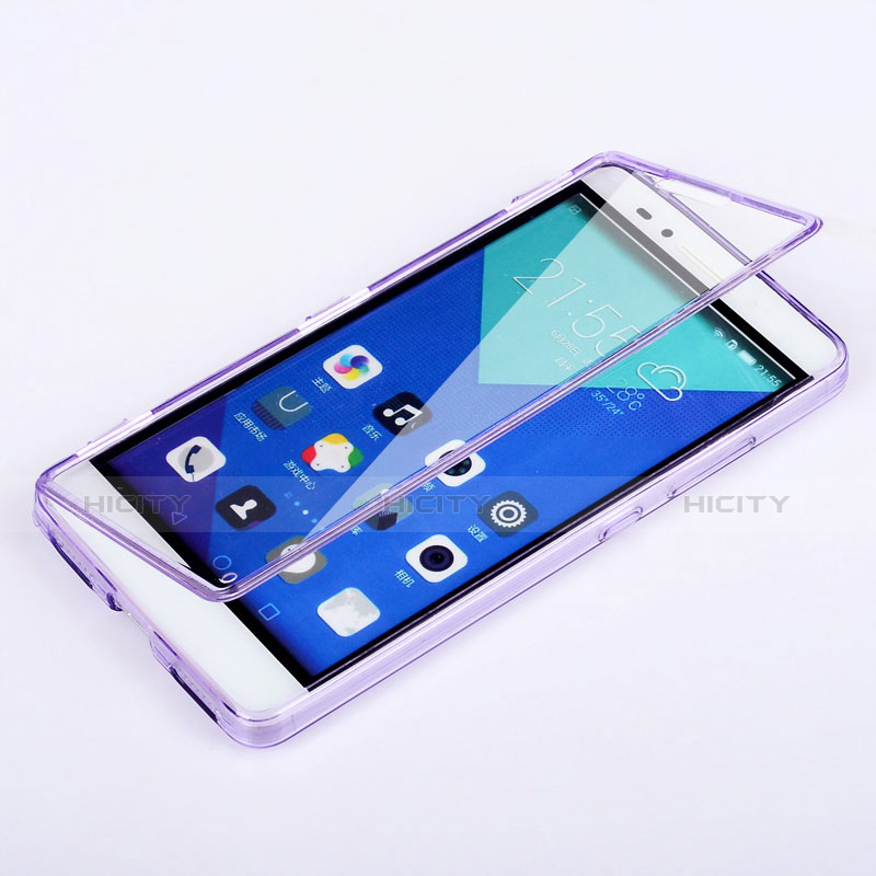 Huawei Honor 7 Dual SIM用ソフトケース フルカバー クリア透明 ファーウェイ パープル