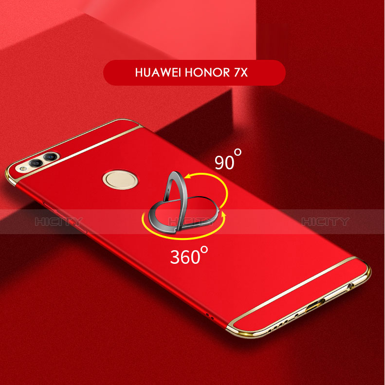 Huawei Honor 7X用ケース 高級感 手触り良い メタル兼プラスチック バンパー アンド指輪 亦 ひも ファーウェイ 