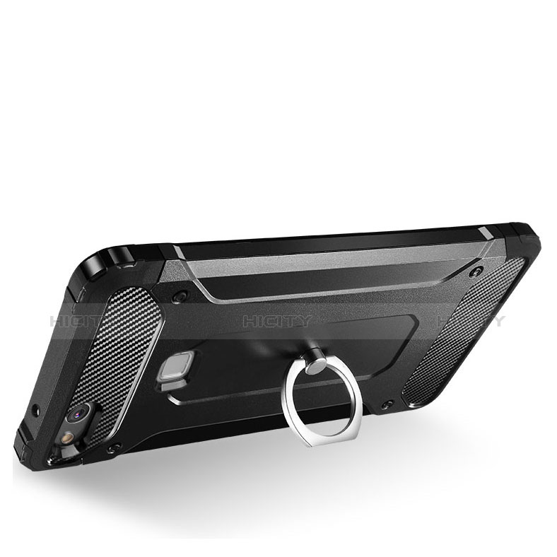 Huawei Honor 8 Lite用ハイブリットバンパーケース スタンド プラスチック 兼シリコーン ファーウェイ ブラック