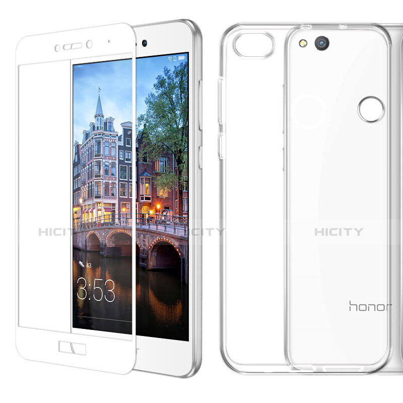 Huawei Honor 8 Lite用極薄ソフトケース シリコンケース 耐衝撃 全面保護 クリア透明 アンド液晶保護フィルム ファーウェイ ホワイト