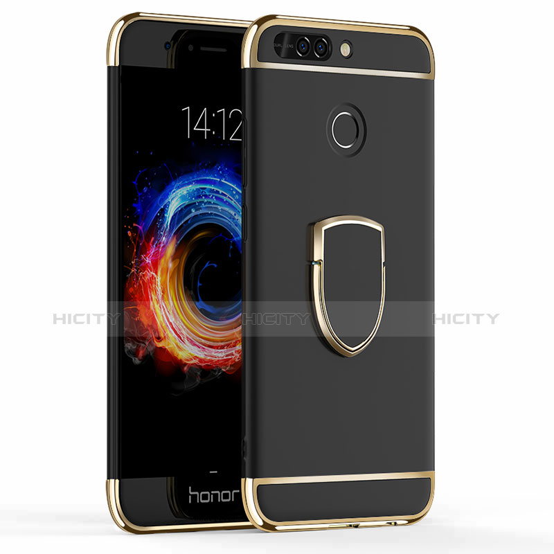Huawei Honor 8 Pro用ケース 高級感 手触り良い メタル兼プラスチック バンパー アンド指輪 ファーウェイ ブラック